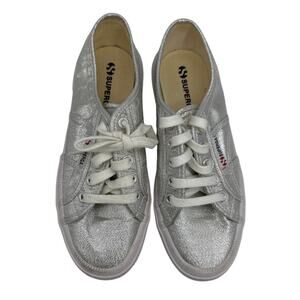 Superga 2750 Sneakers Gray Silver Lame Upper Women's Sz 7 Shimmer Metallic